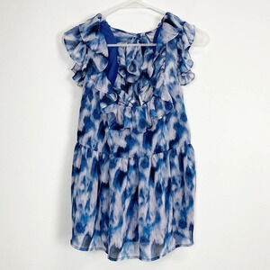 Banana Republic Blouse Womens Size Medium Purple Blue Ruffle Sleeve Top